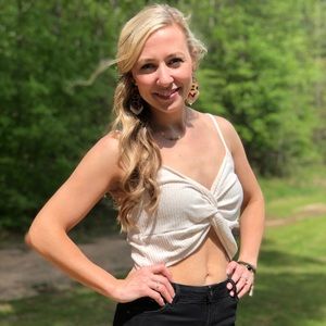 Cream Crop Top Cami With Front Twist